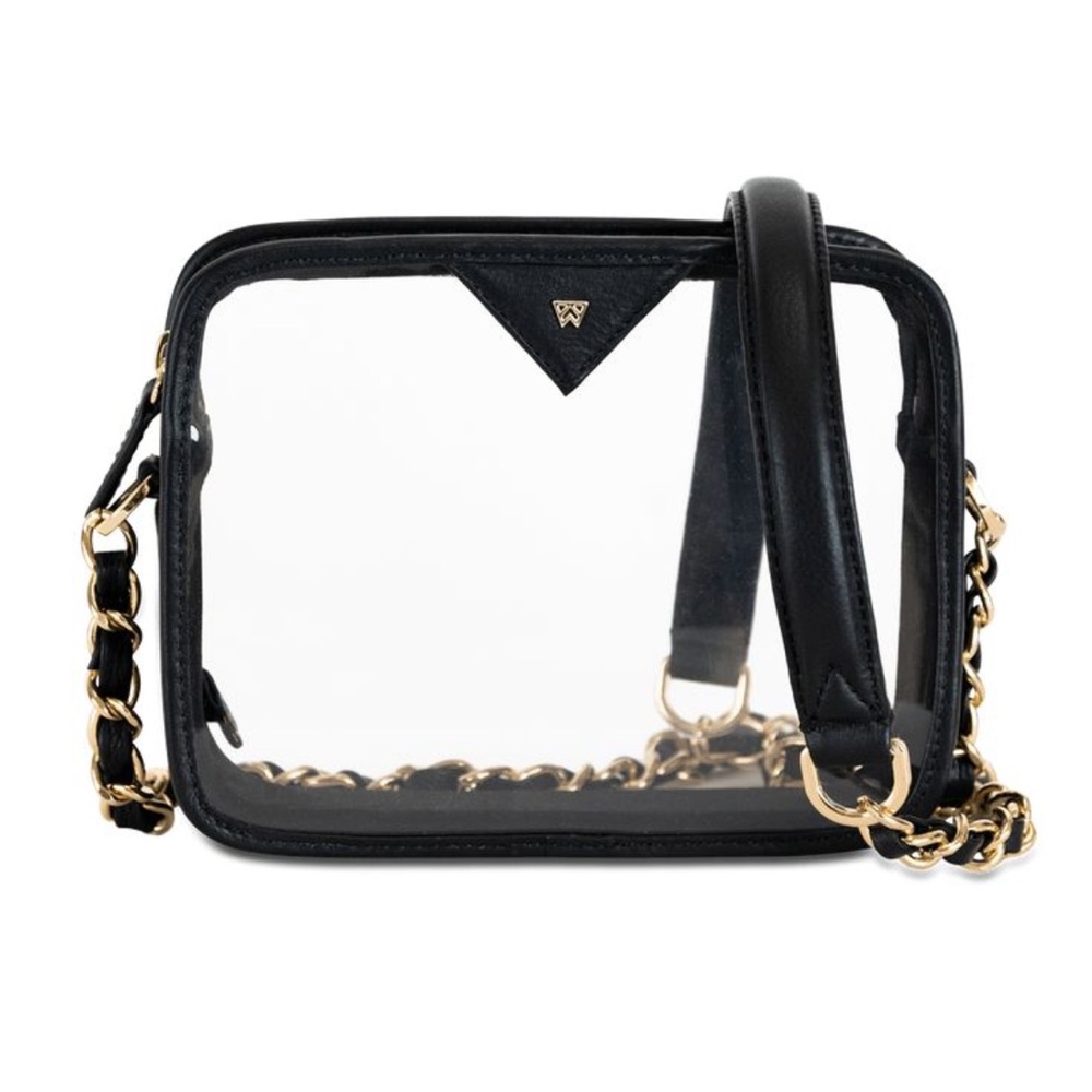 Kelly Wynne Clear “Mingle Mingle Mini” Purse Navy Real Leather Crossbody Bag